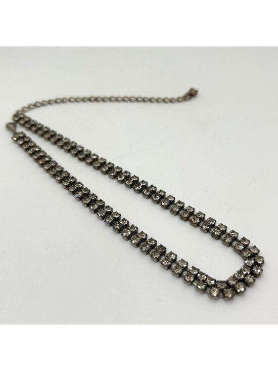 Estatee Jewelry - Vintage Double Strand Rhinestone Choker Necklace Silver Tone Crystal Bridal Prom